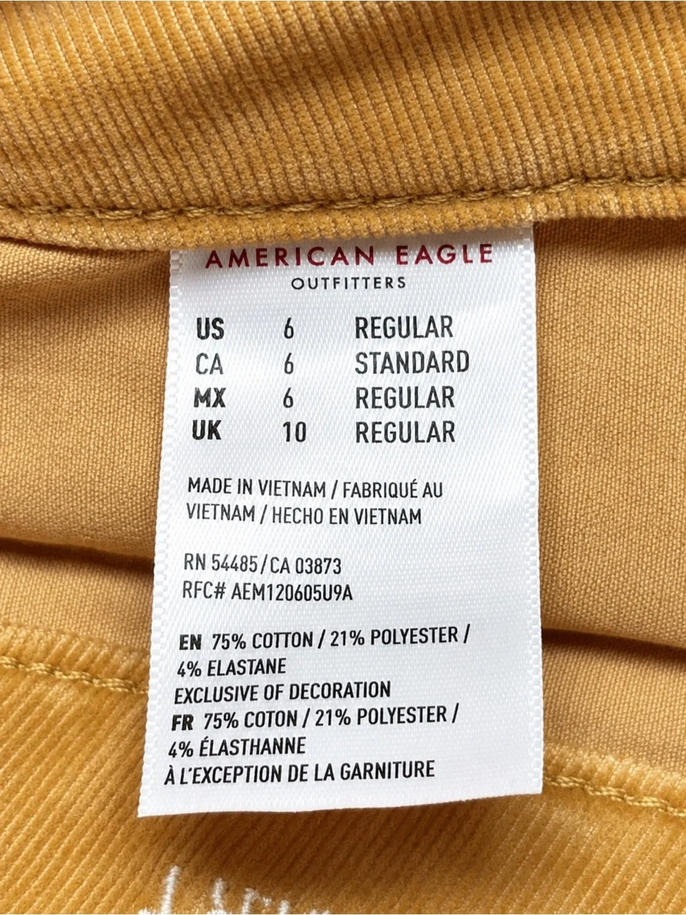 American Eagle Hi-Rise A-Line Corduroy Mini Skirt Mustard Gold Size 6 NWOT